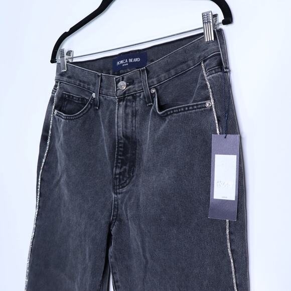 VERONICA BEARD NWT Dylan Rhinestone Stripe Jeans Onyx Straight Leg Women's 29 - Picture 5 of 14